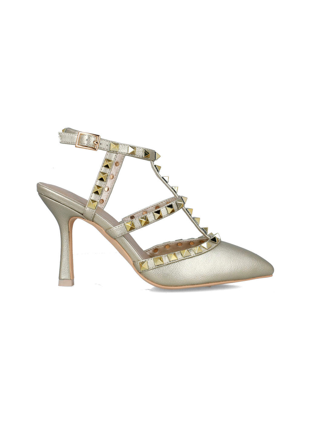 Gold Studded Pumps With T-Strap_24915_00_01
