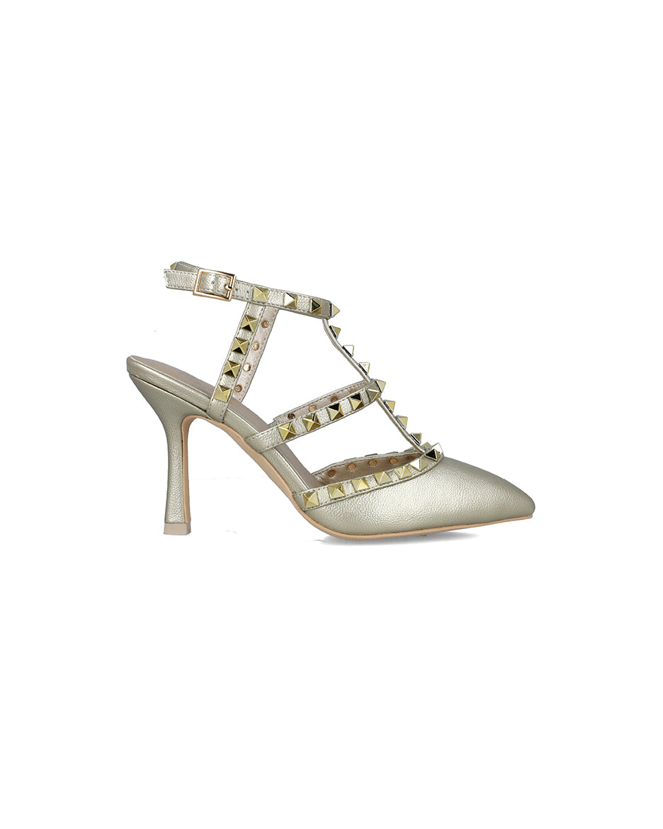 Gold Studded Pumps With T-Strap_24915_00_01