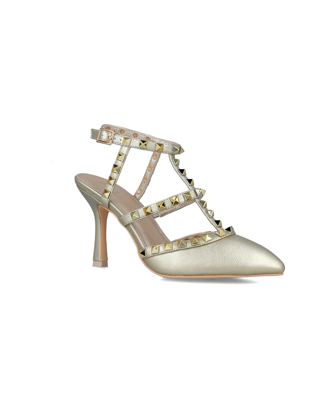 Gold Studded Pumps With T-Strap_24915_00_02