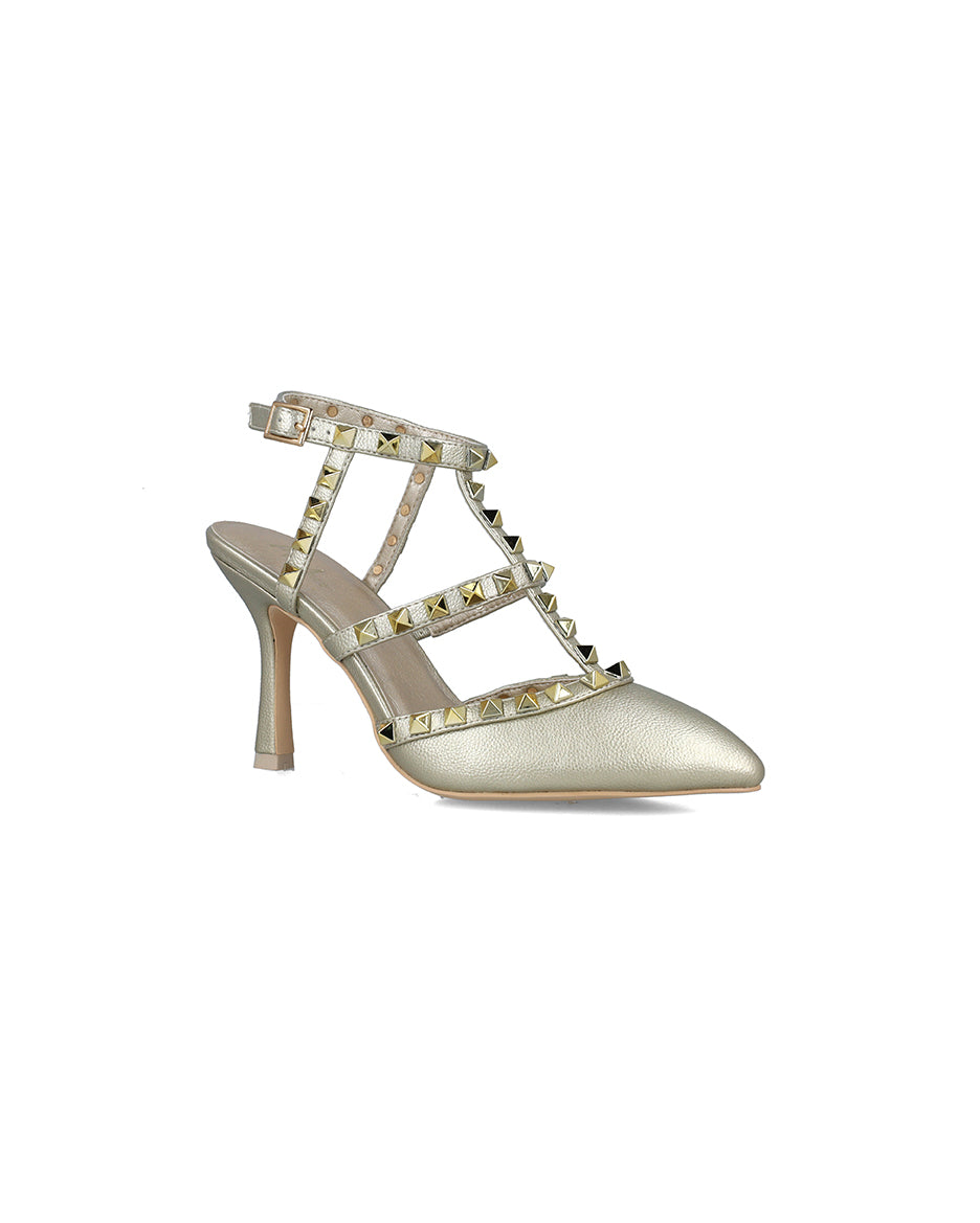 Gold Studded Pumps With T-Strap_24915_00_02