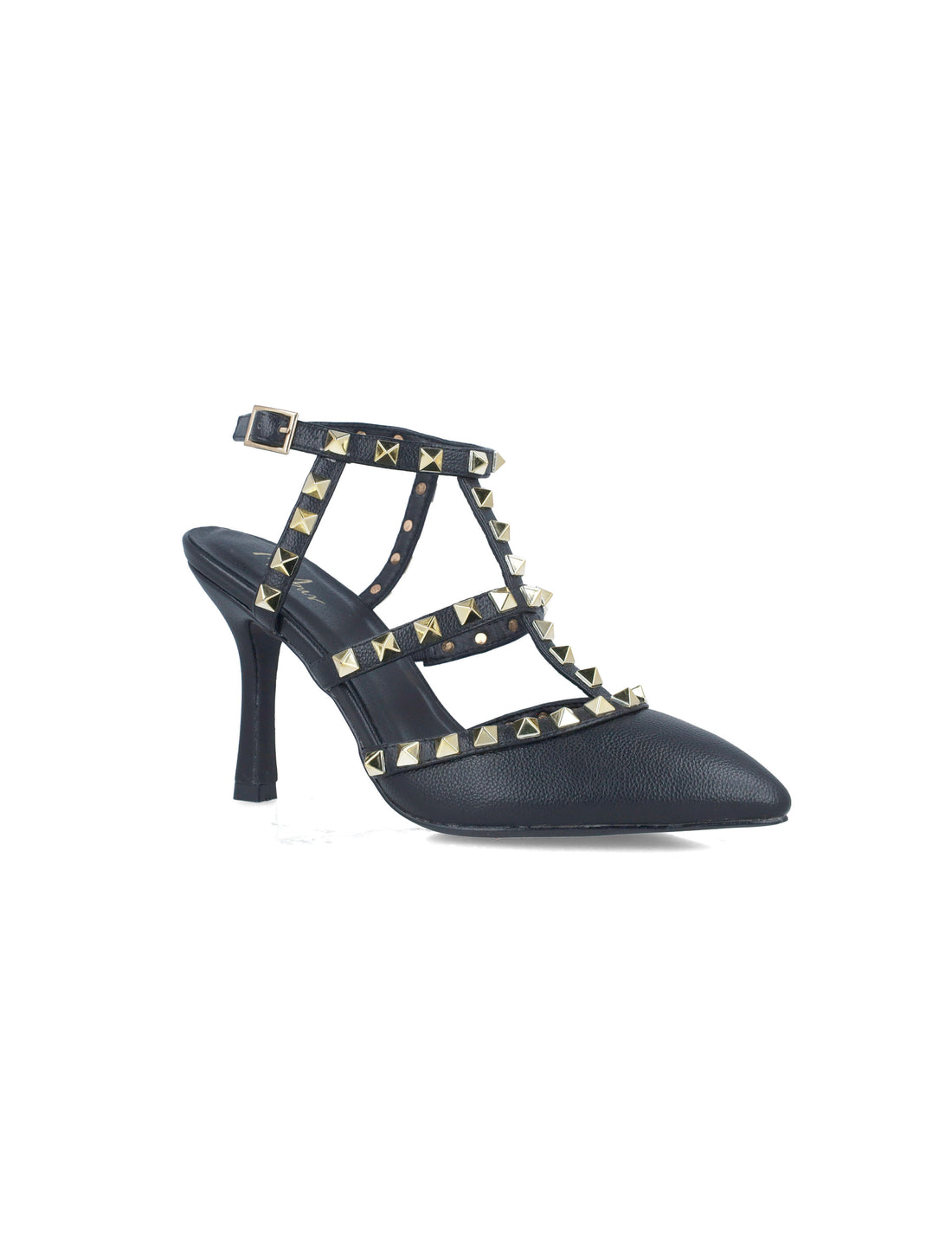 Black Studded Pumps With T-Strap_24915_01_02