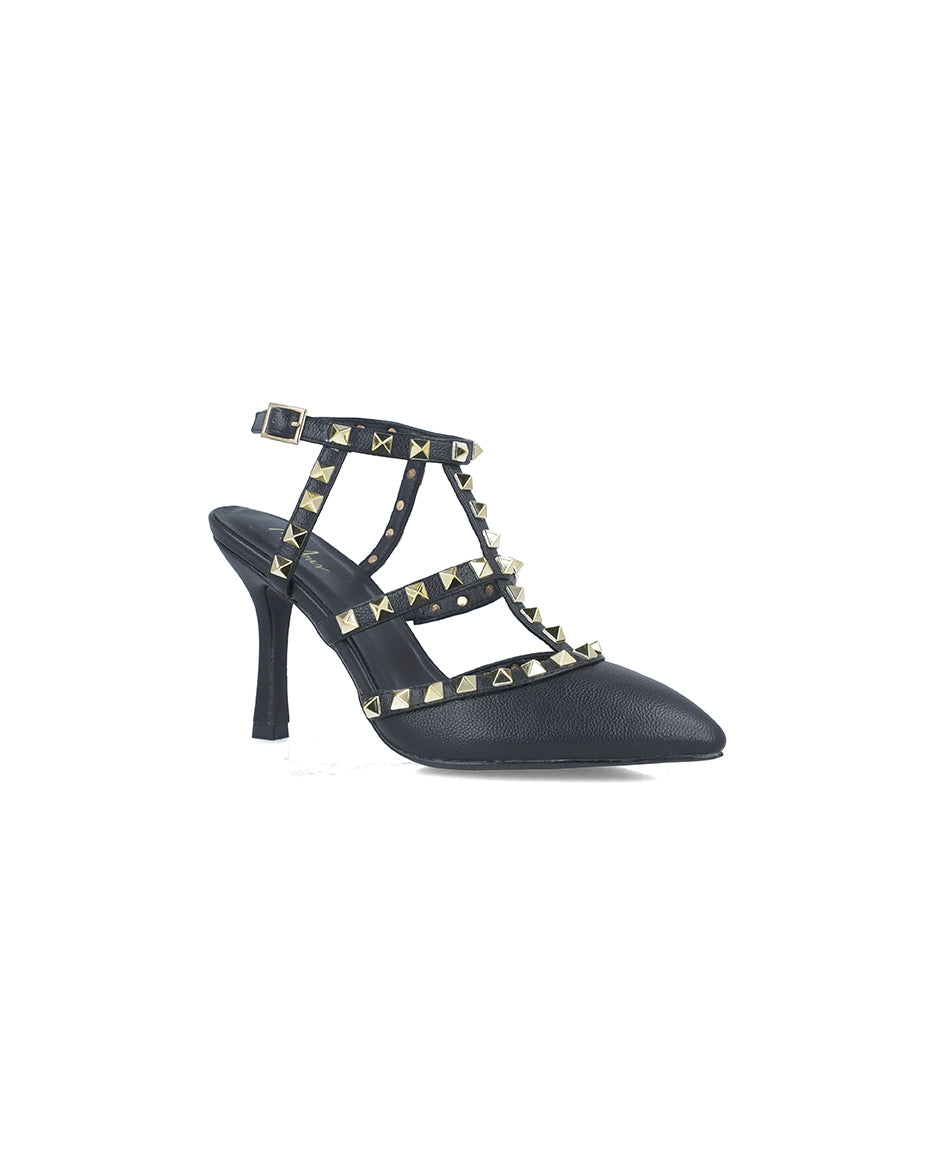 Black Studded Pumps With T-Strap_24915_01_02