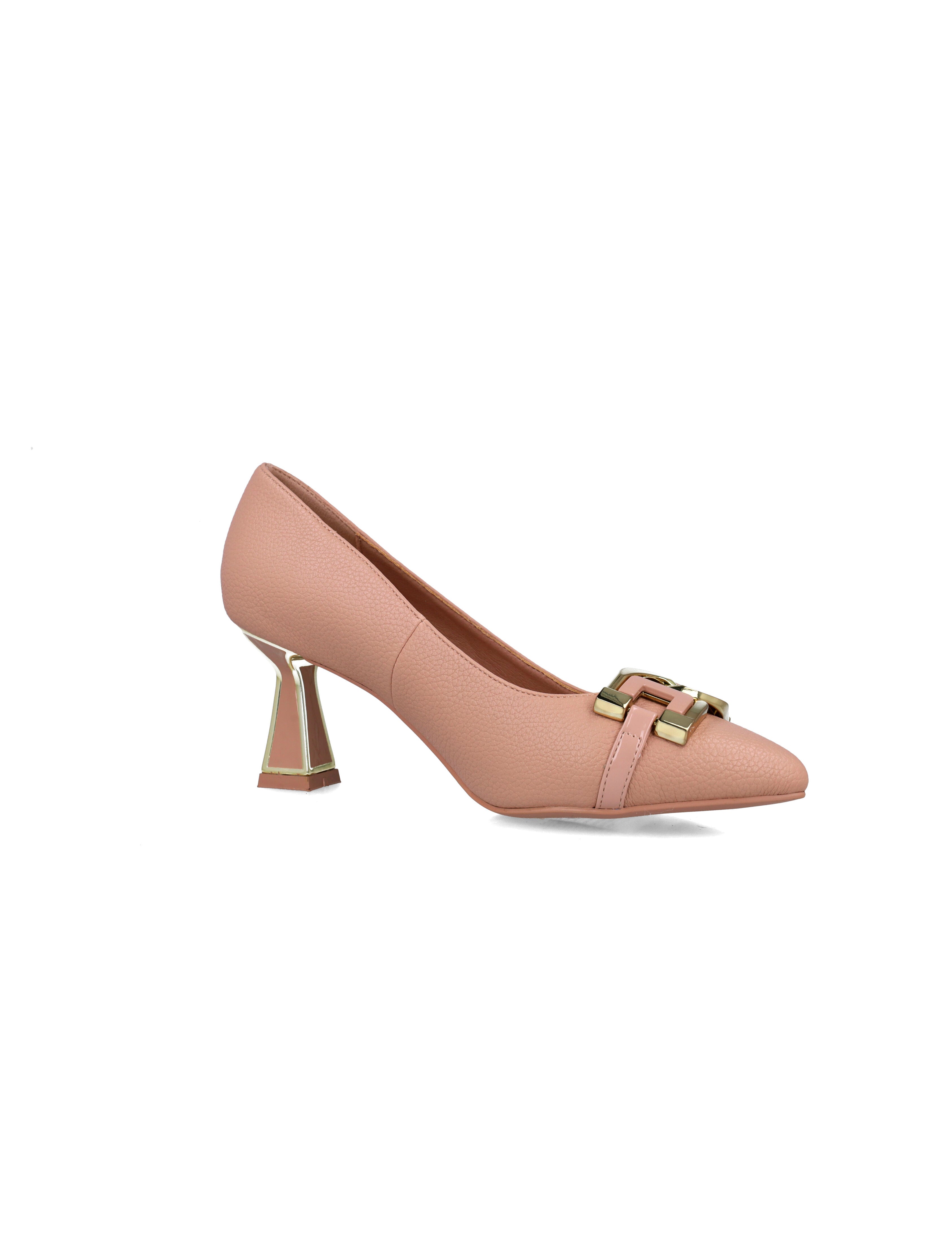 Pink Pumps With Gold Buckle And Embellished Heel_24936_97_02