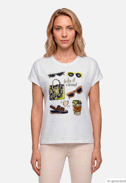 Betty Barclay Patch White/Brown Women Casual Shirt with Print SKU: 2511-8090_1970 Image 01