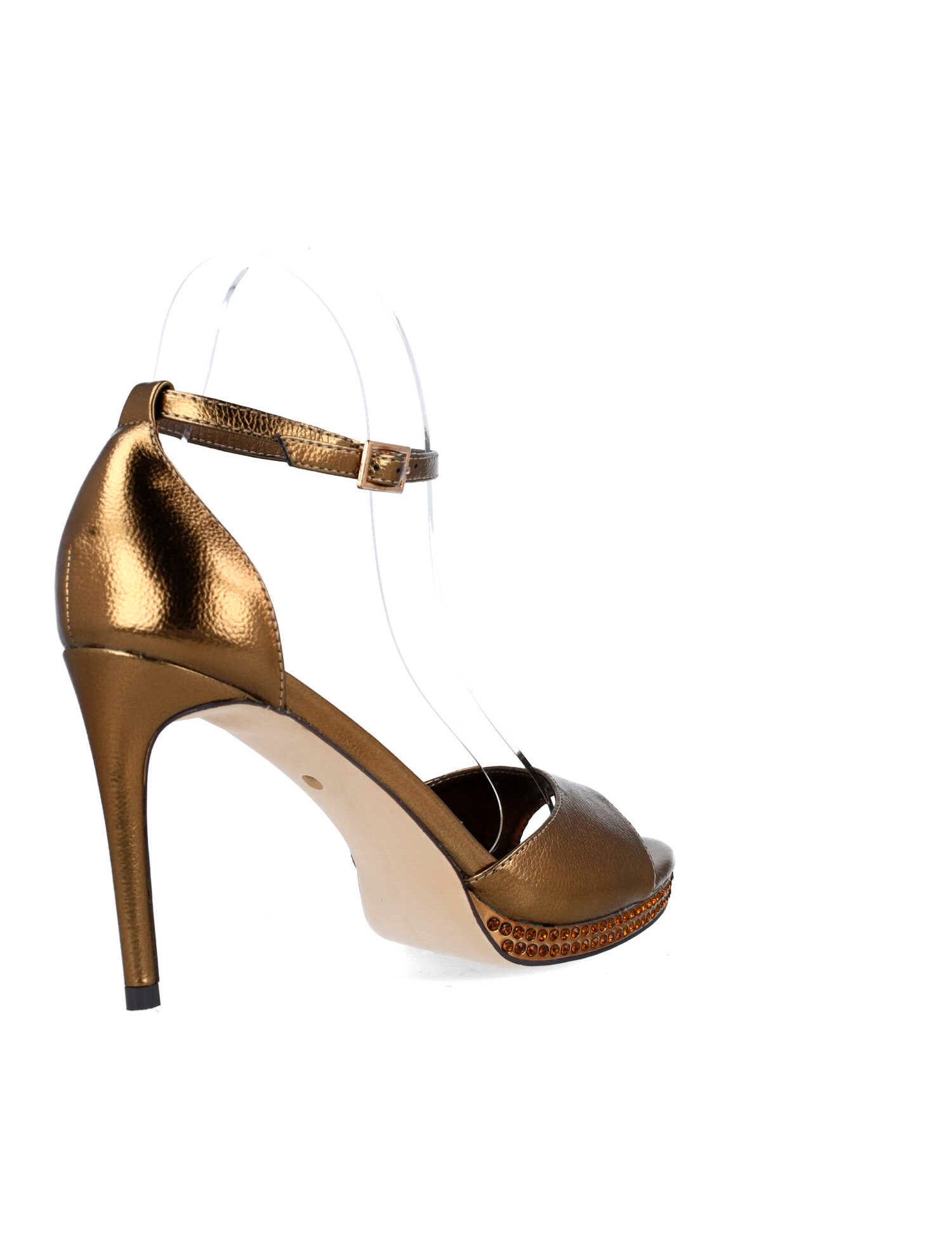 Shiny Brown High-Heel Sandals With Ankle Strap_25157_95_03