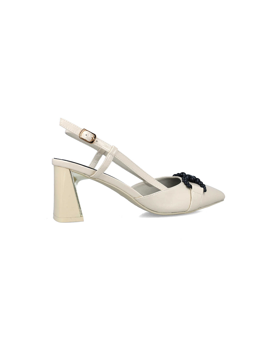 White Slingback Pumps With Black Embellishment_25311_06_03