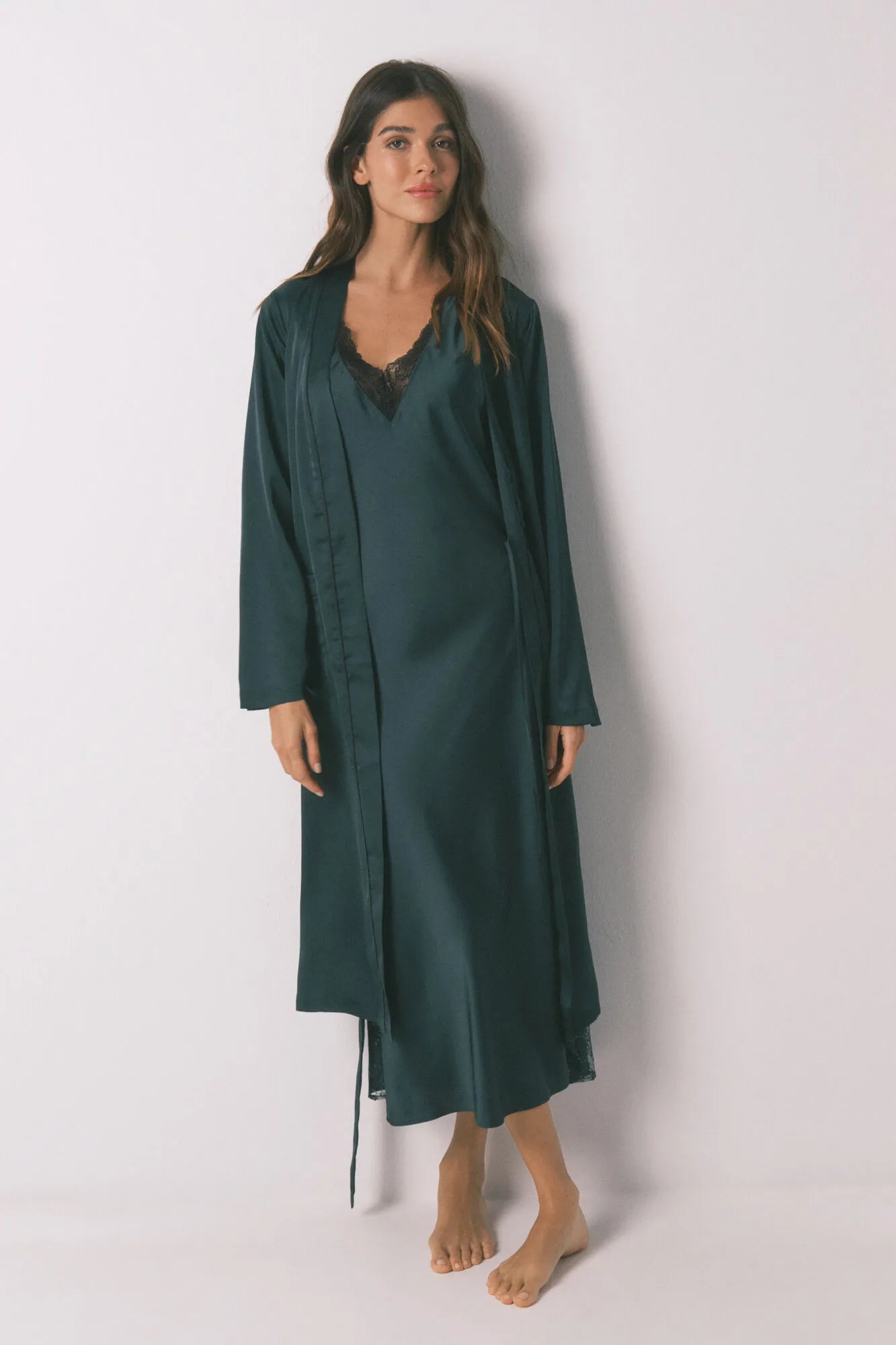 Women Secret_Bottle_Long Loose Green Satin Robe_2532441_20_06