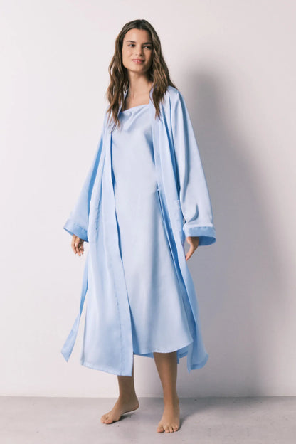 Women Secret Light Blue Women Blue Satin Midi Robe SKU: 2533683_16 Image 01