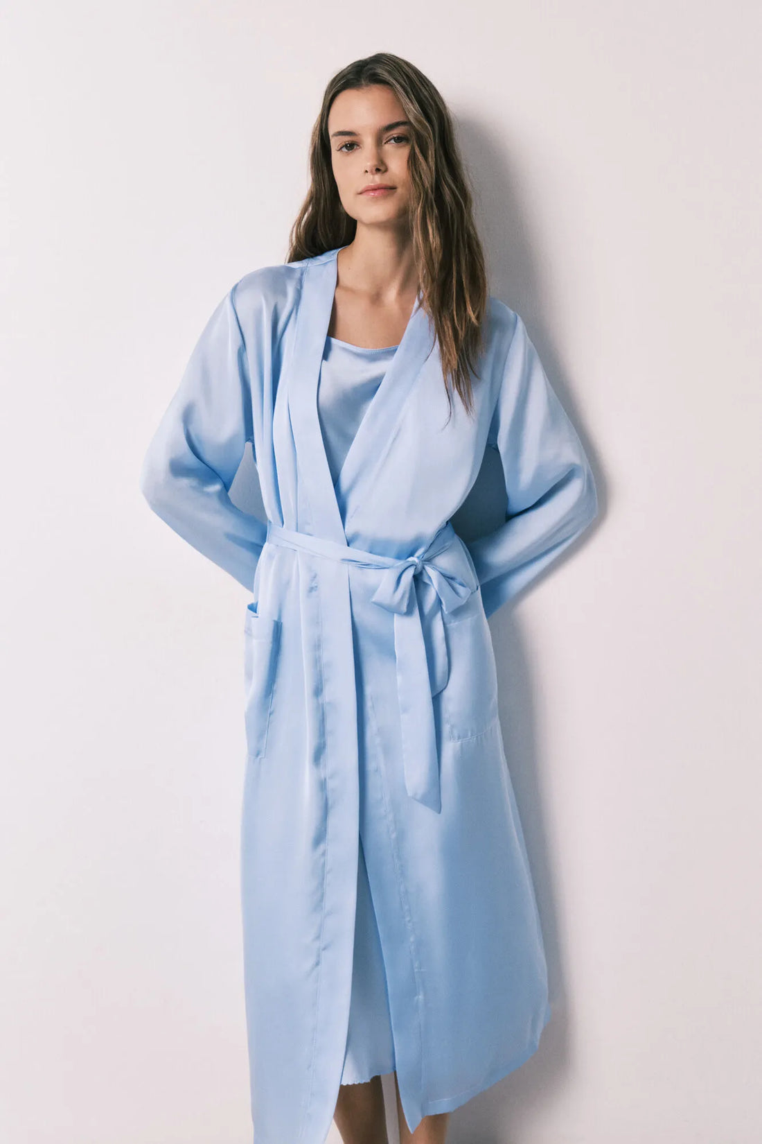 Women Secret Light Blue Women Blue Satin Midi Robe SKU: 2533683_16 Image 02