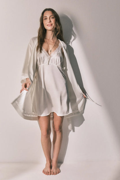 Women Secret Ivory Women Beige Satin Long Robe SKU: 2533687_96 Image 06