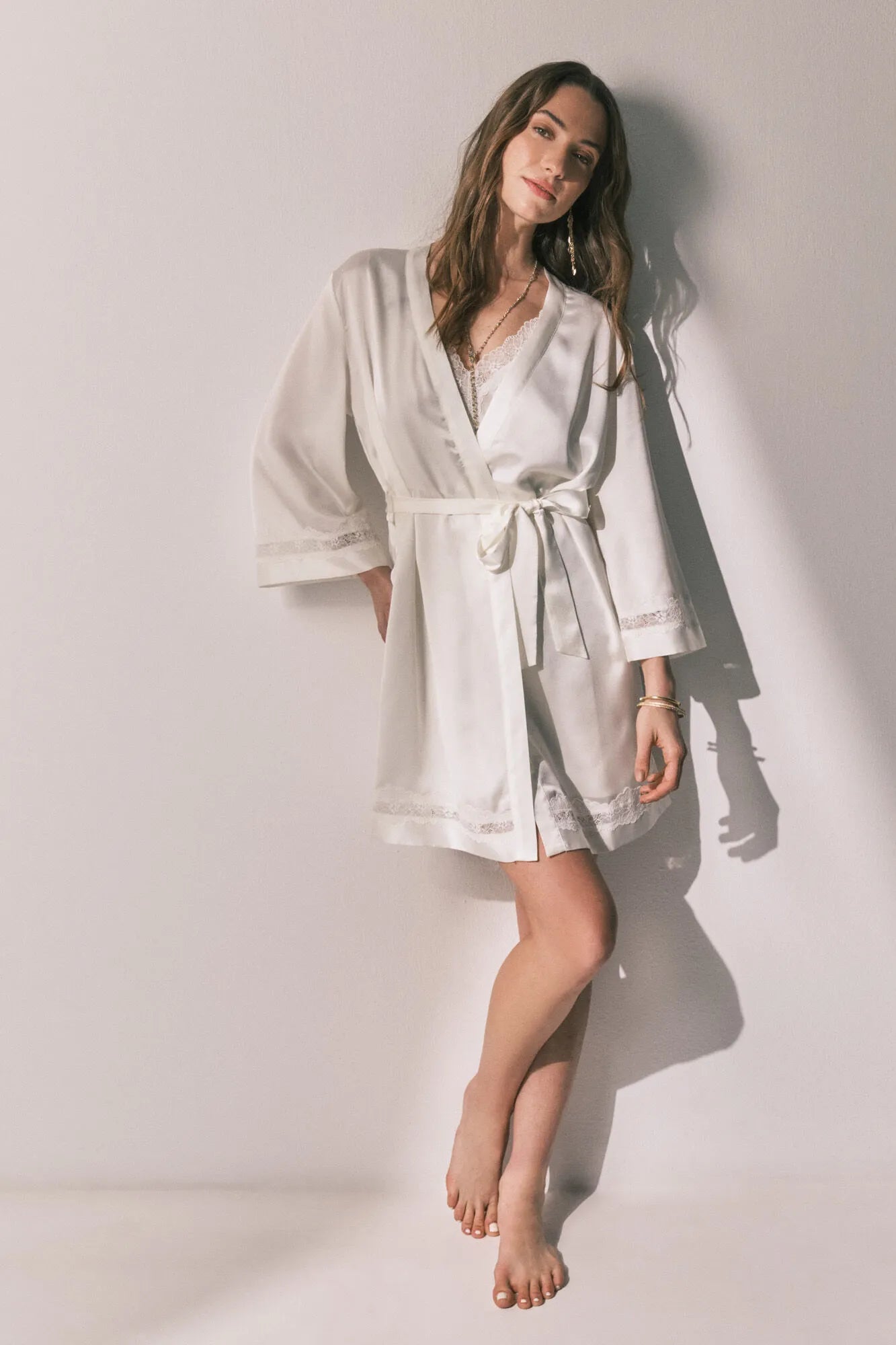 Women Secret Ivory Women Beige Satin Long Robe SKU: 2533687_96 Image 09