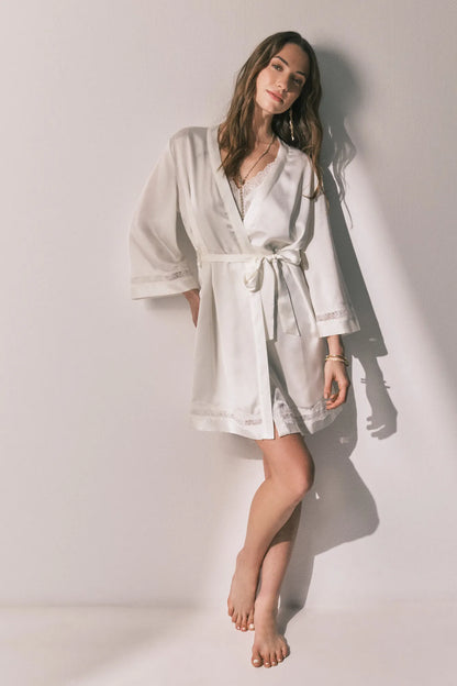 Women Secret Ivory Women Beige Satin Long Robe SKU: 2533687_96 Image 09