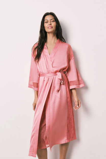 Women Secret Pink Women Satin-Finish Lace Long Robe SKU: 2533690_73 Image 03