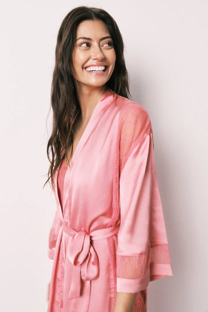 Women Secret Pink Women Satin-Finish Lace Long Robe SKU: 2533690_73 Image 04