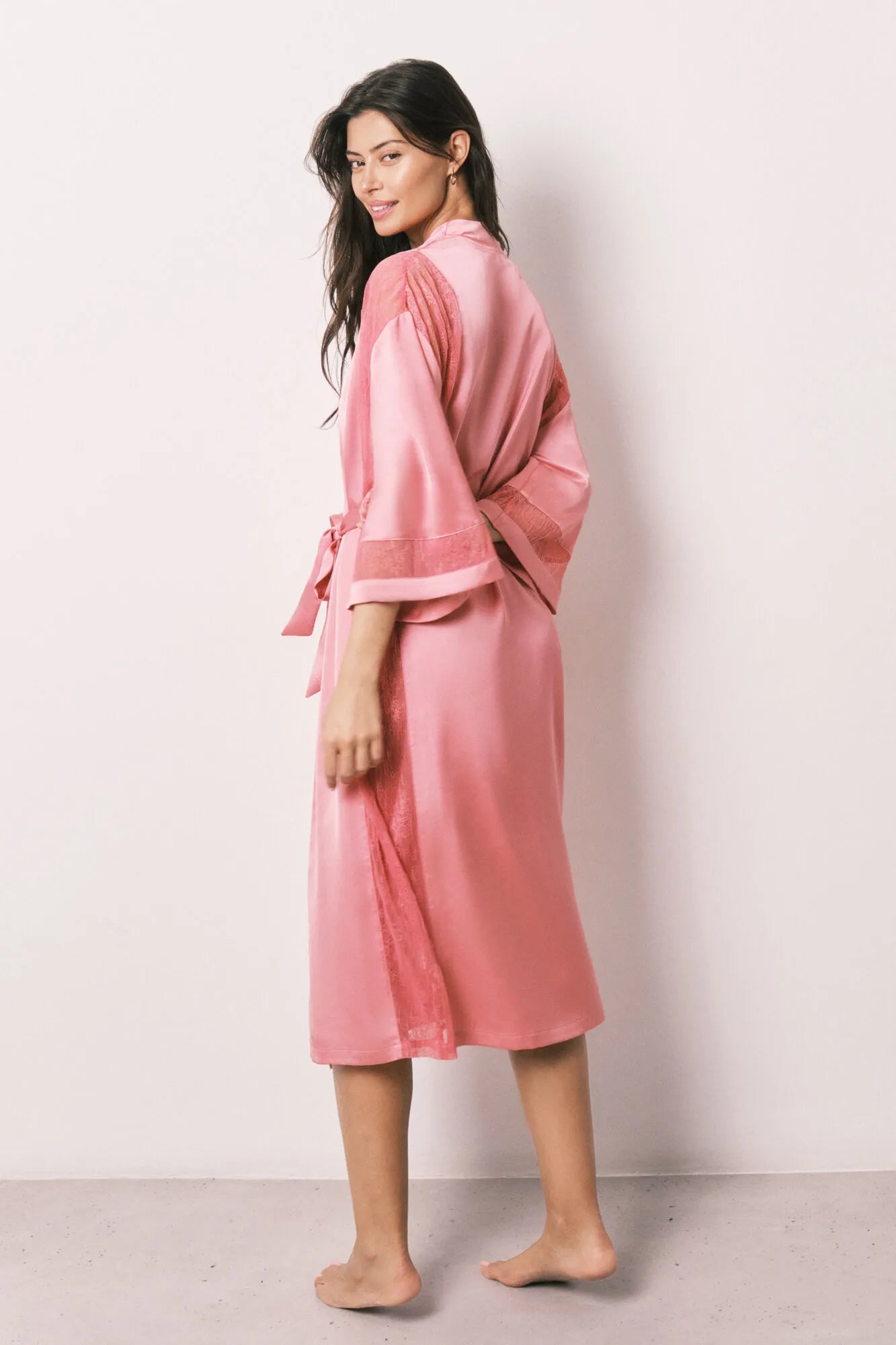 Women Secret Pink Women Satin-Finish Lace Long Robe SKU: 2533690_73 Image 06