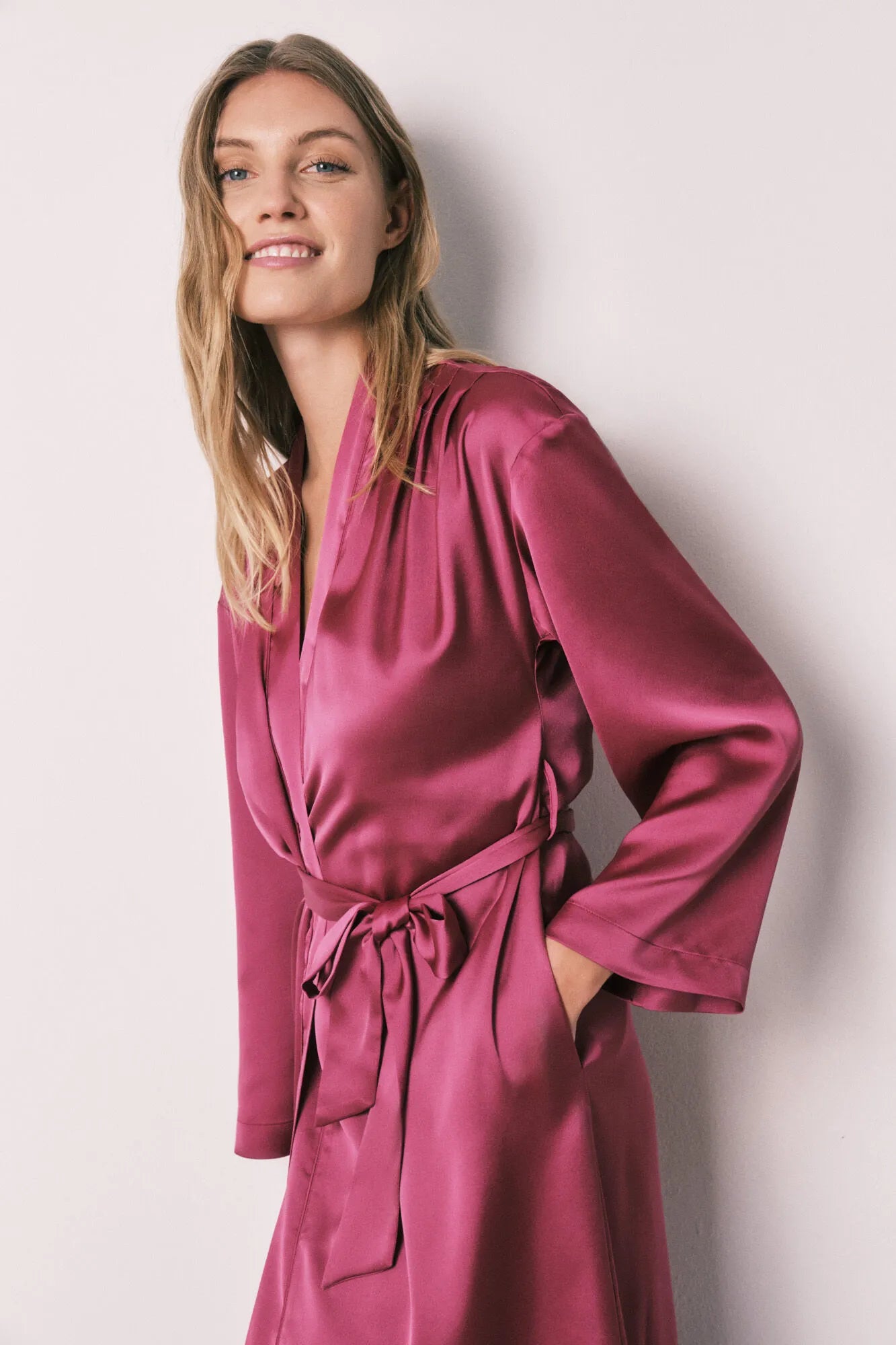 Women Secret Pink Women Satin-Finish Long Ruffled Robe SKU: 2533691_73 Image 02