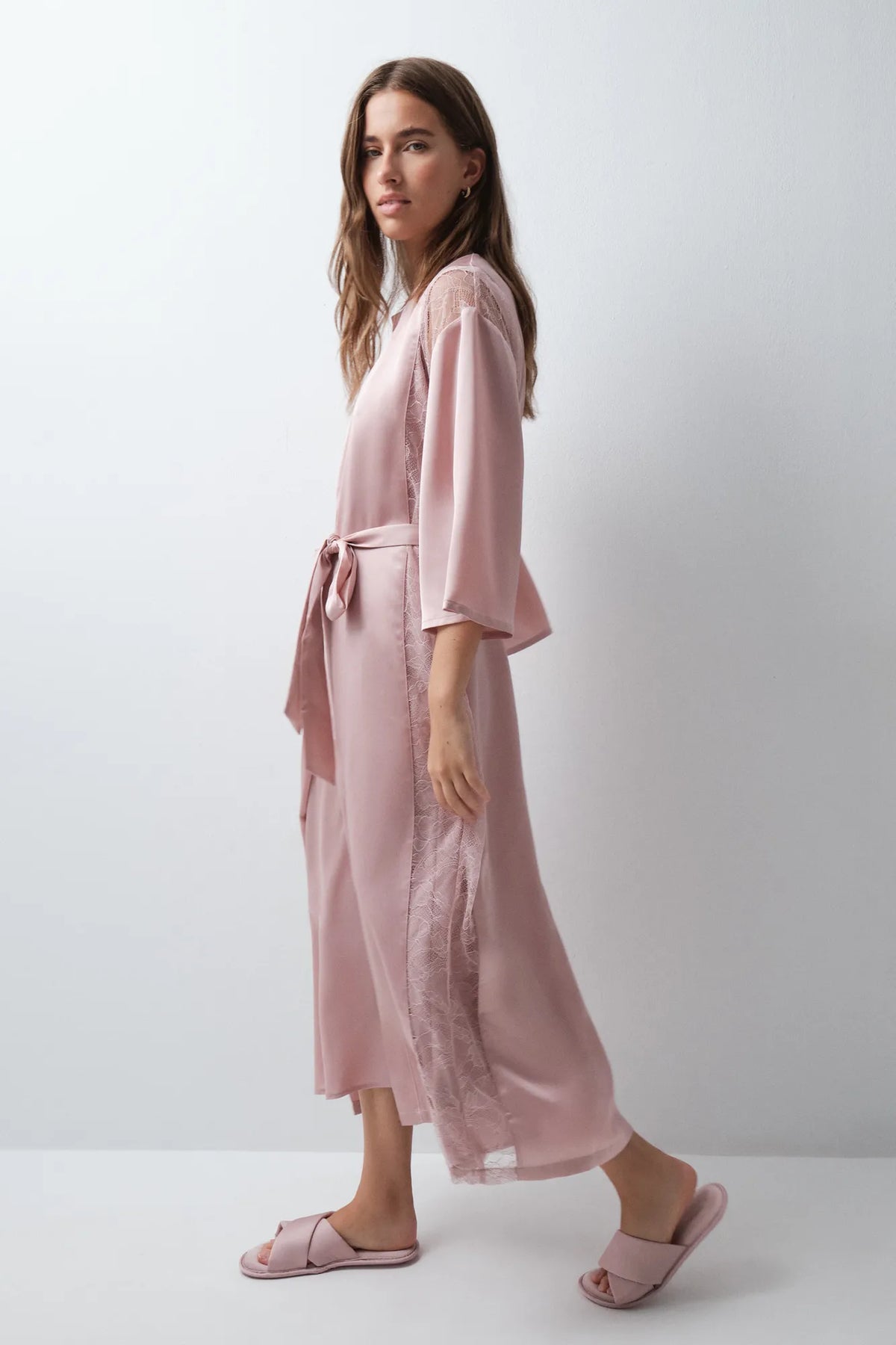 Women Secret Pink Women Pink Satin-Finish Long Robe SKU: 2534022_71 Image 01