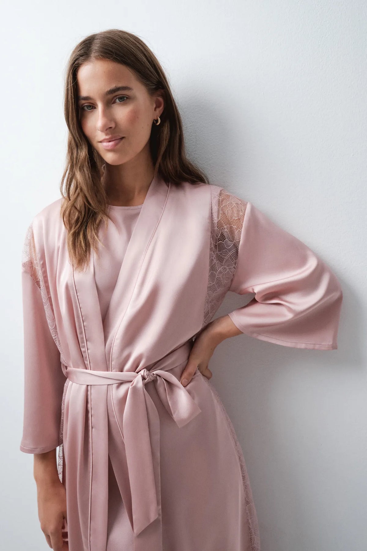 Women Secret Pink Women Pink Satin-Finish Long Robe SKU: 2534022_71 Image 02