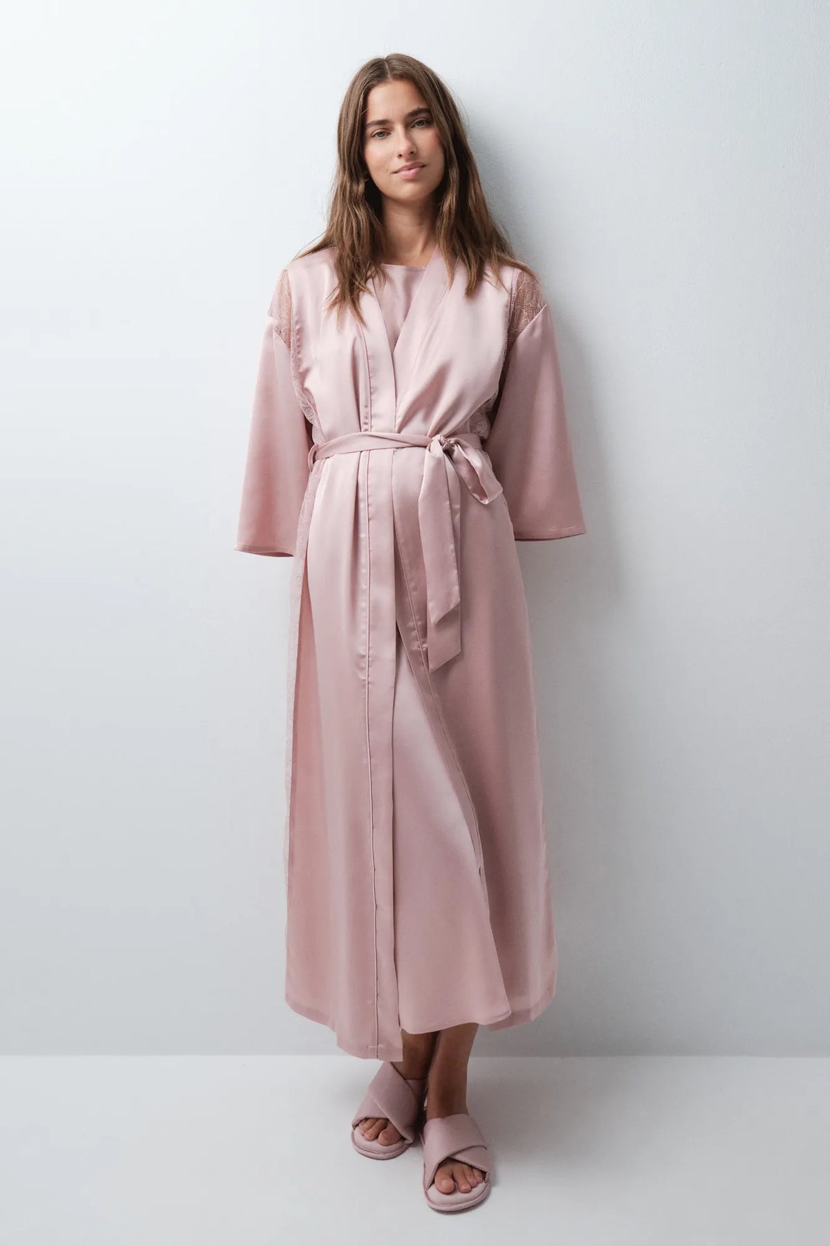 Women Secret Pink Women Pink Satin-Finish Long Robe SKU: 2534022_71 Image 03