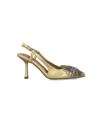 Gold Slingback Pumps With Fringe Piece_25409_00_01