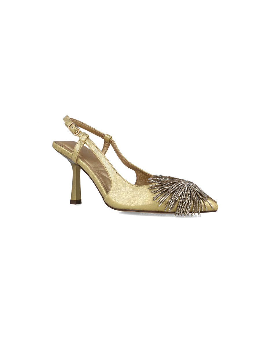 Gold Slingback Pumps With Fringe Piece_25409_00_02