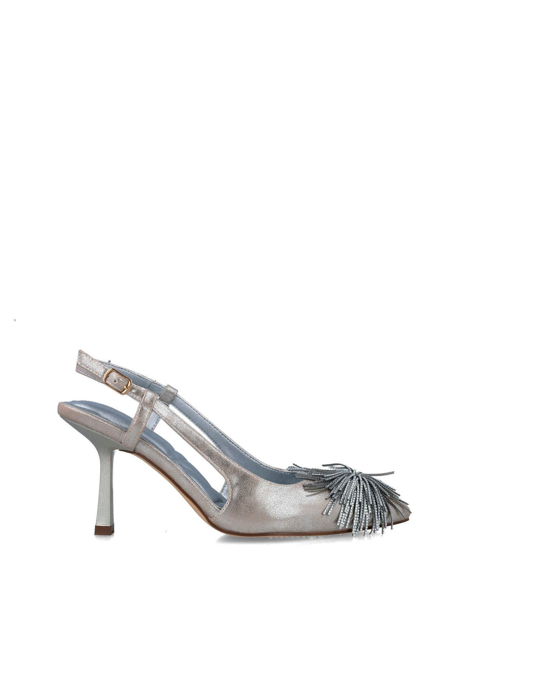 Silver Slingback Pumps With Fringe Piece_25409_09_01