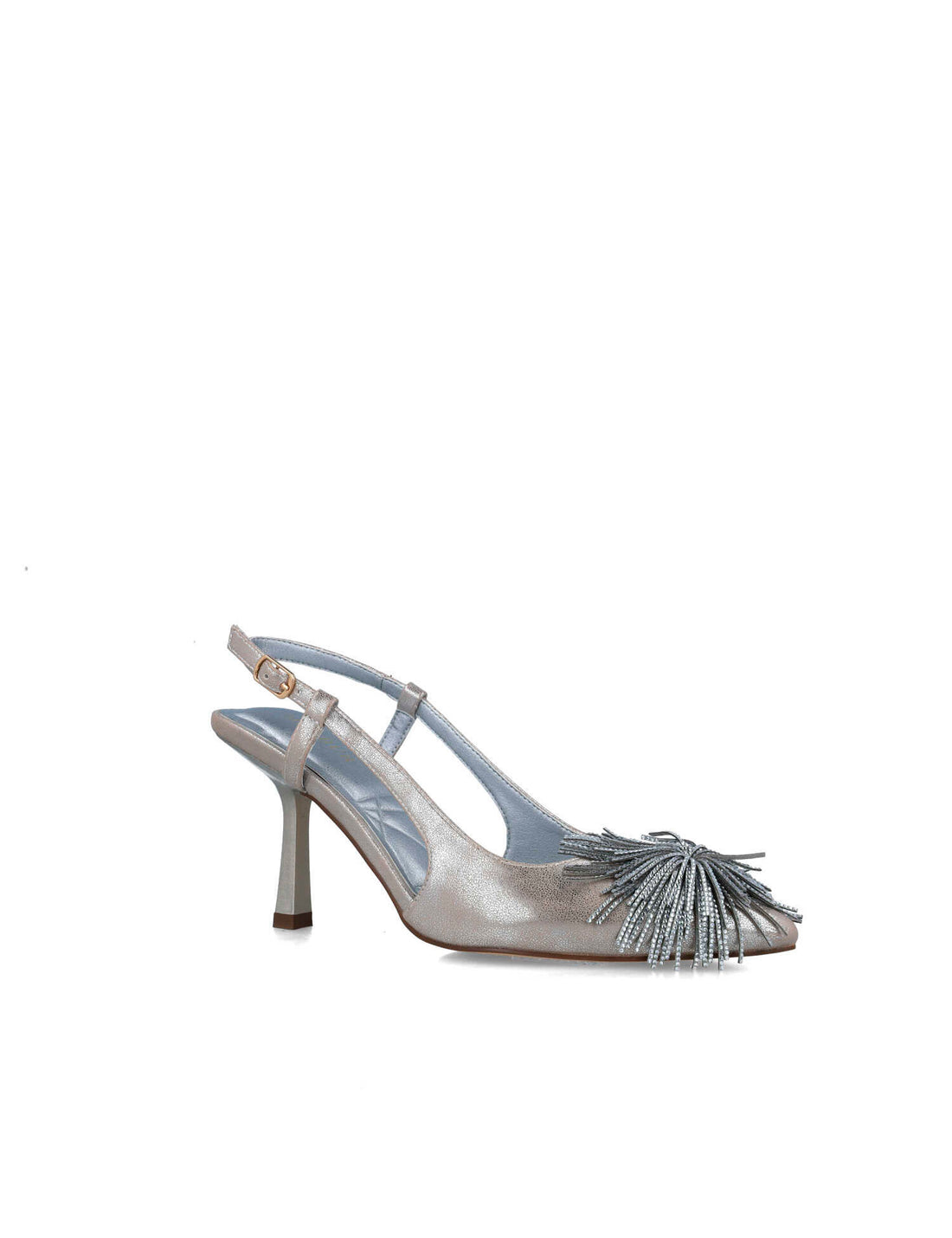 Silver Slingback Pumps With Fringe Piece_25409_09_02
