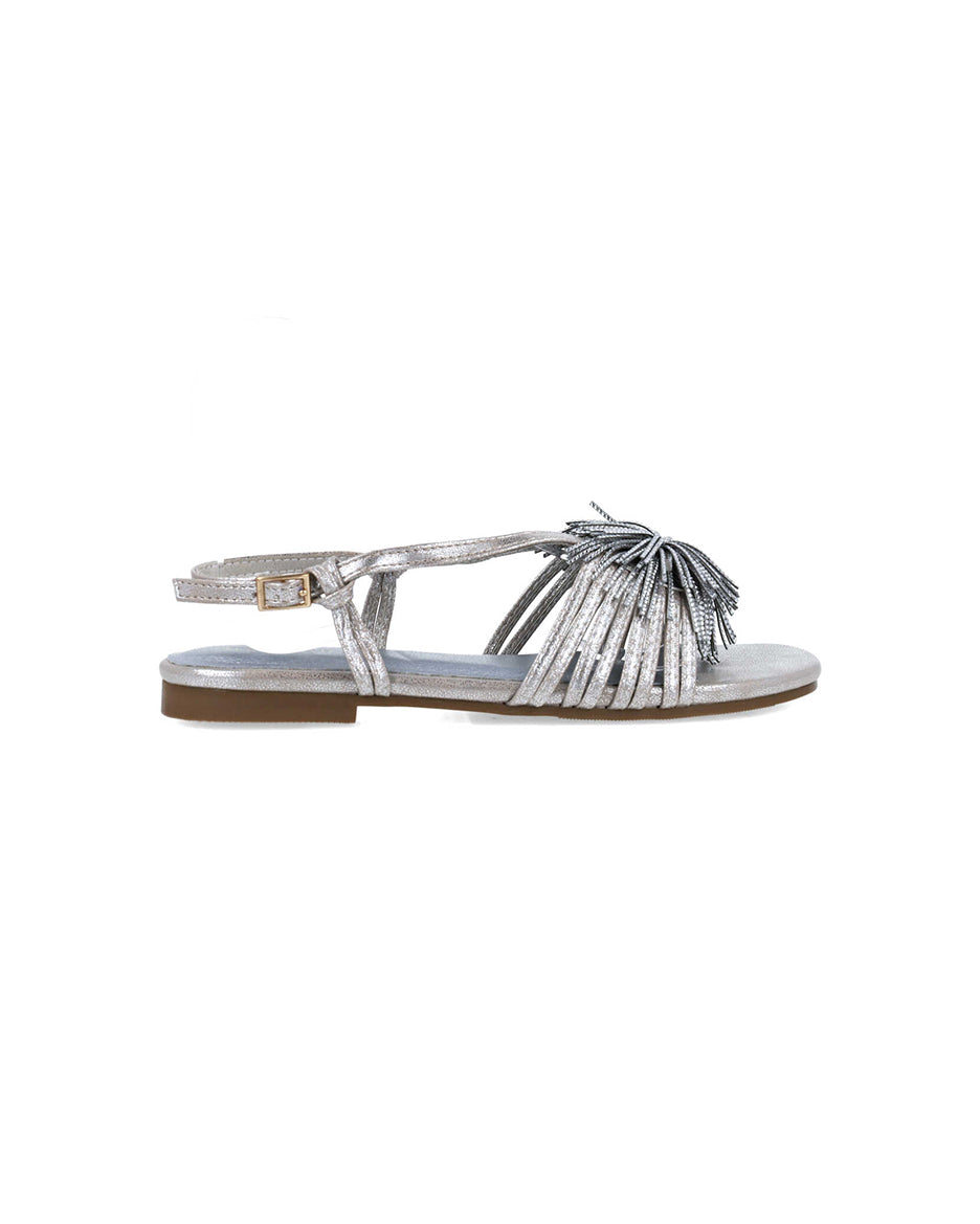 Silver Flat Sandals With Fringe Piece_25414_09_01