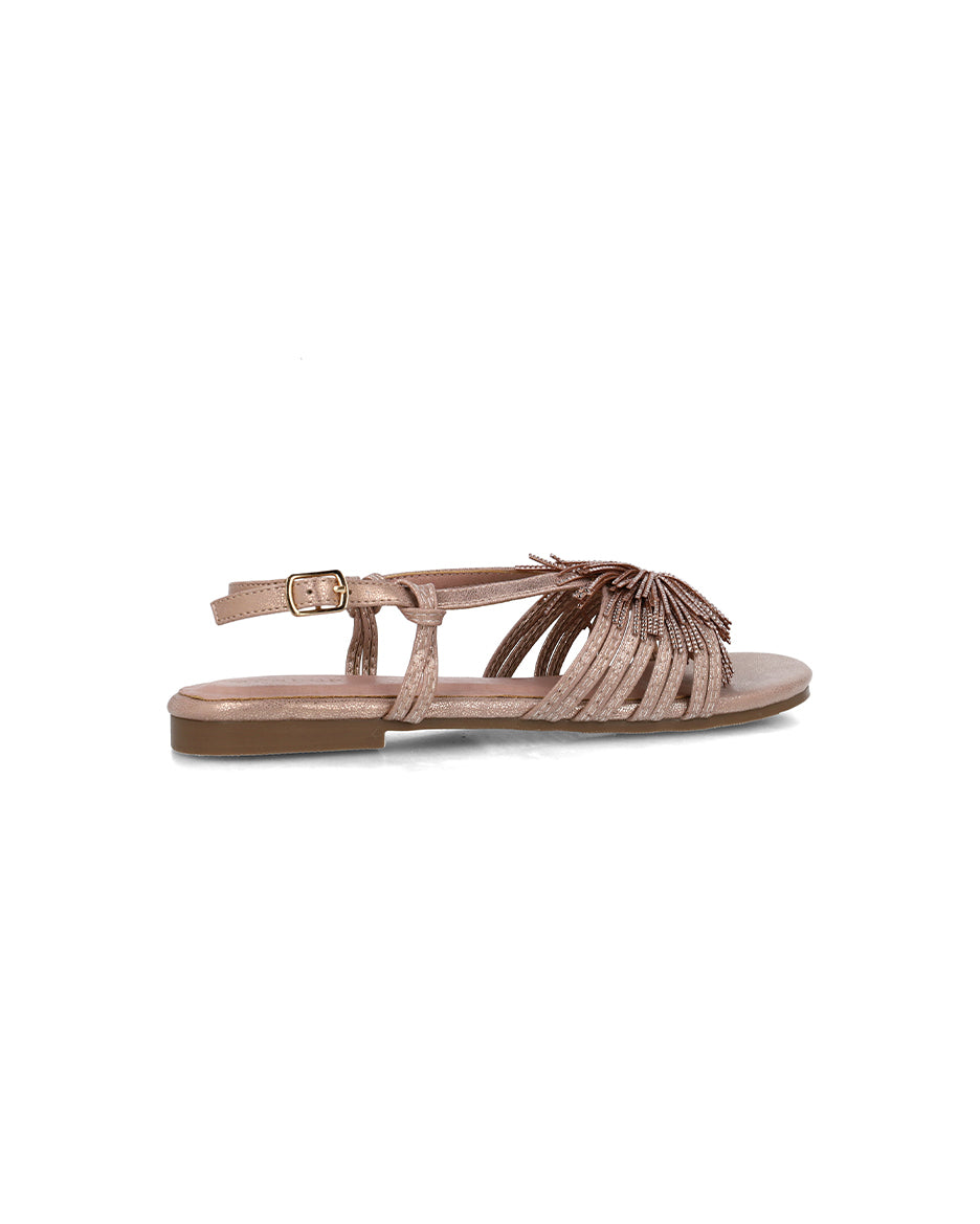 Brown Flat Sandals With Fringe Piece_25414_97_03