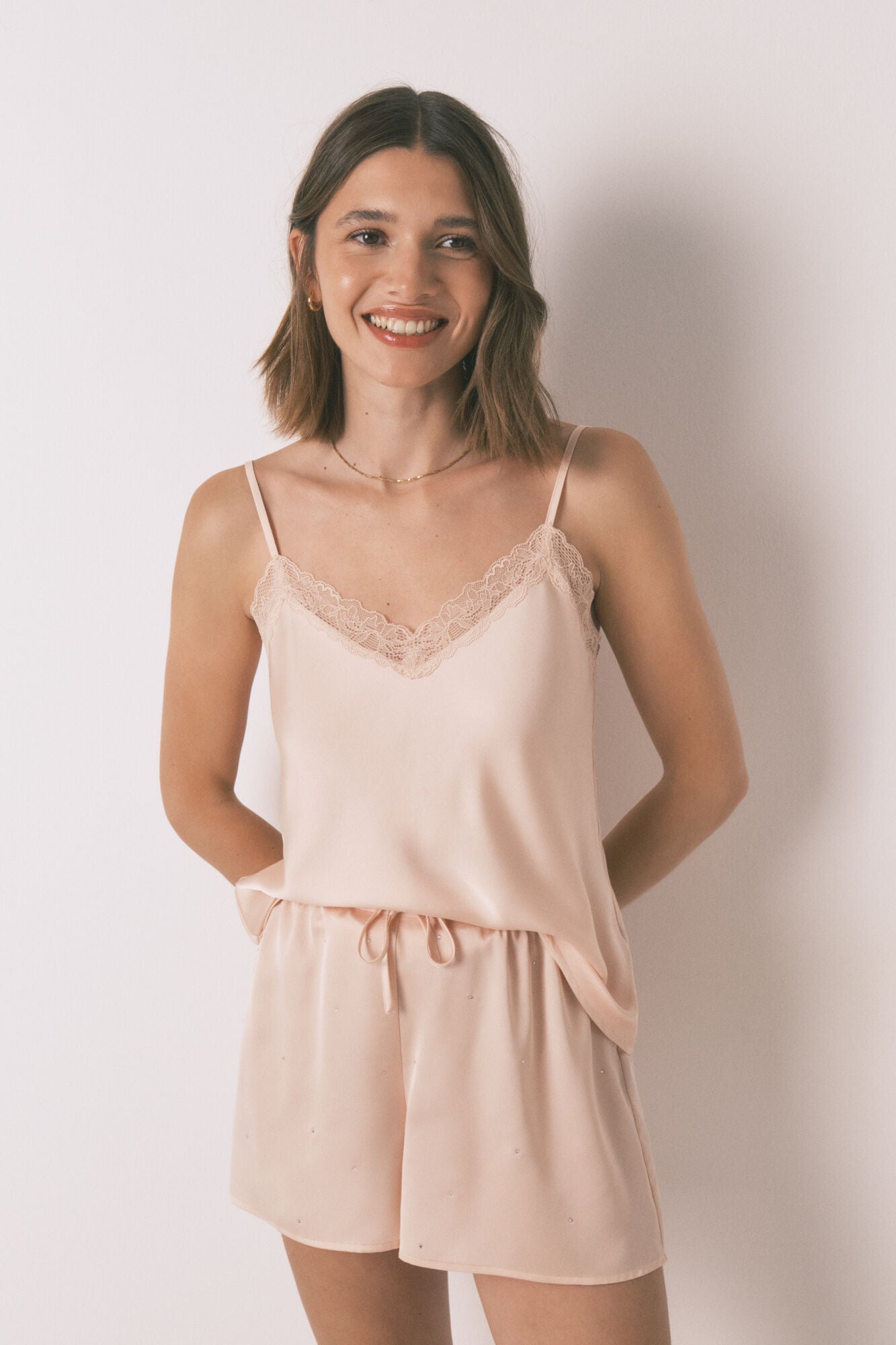 Women Secret_Orange_Orange Lace Satin Short Pyjamas_2542460_64_01