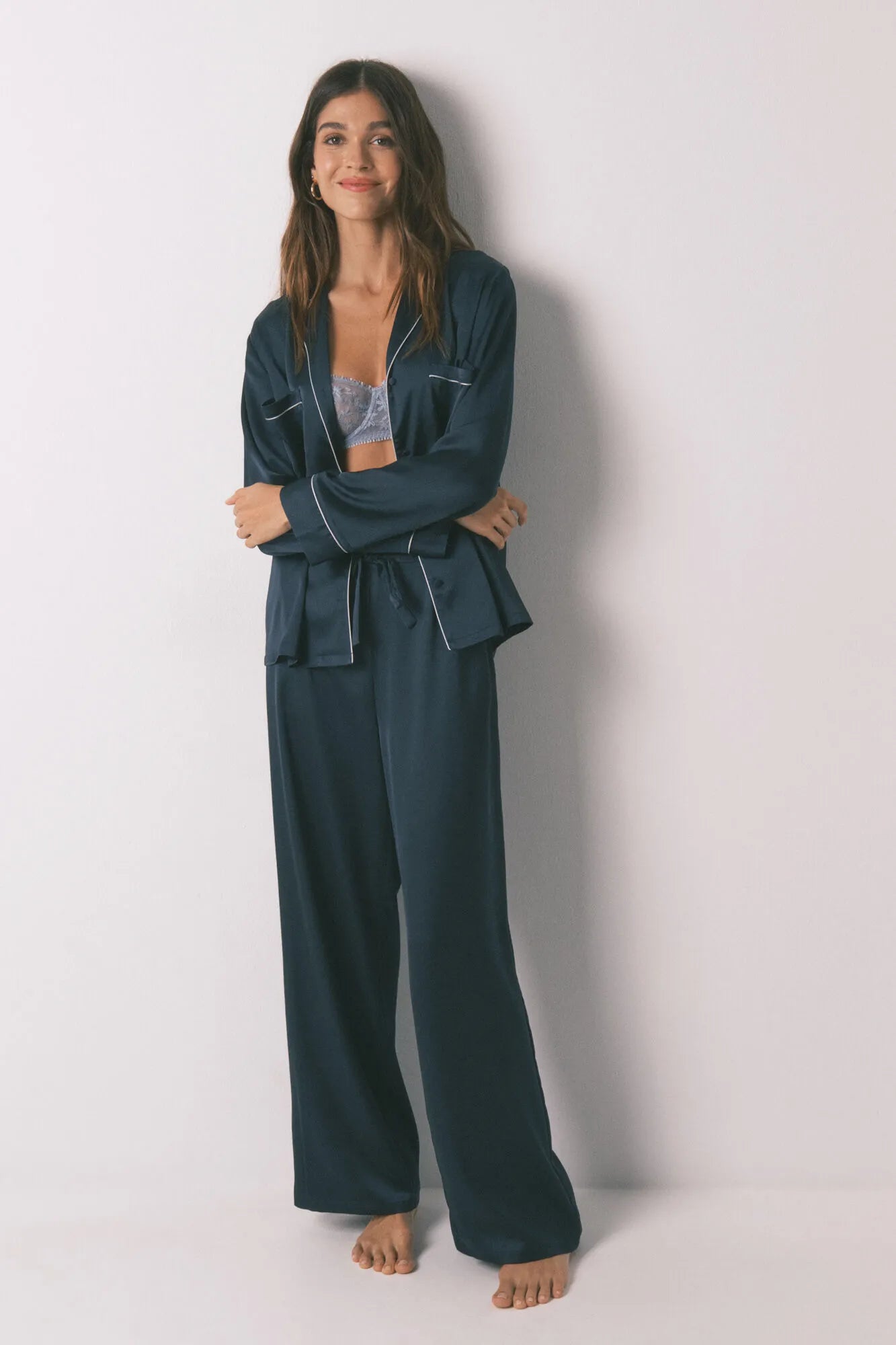 Women Secret_Medium Blue_Long Blue Satin Classic Pyjamas_2542471_12_03