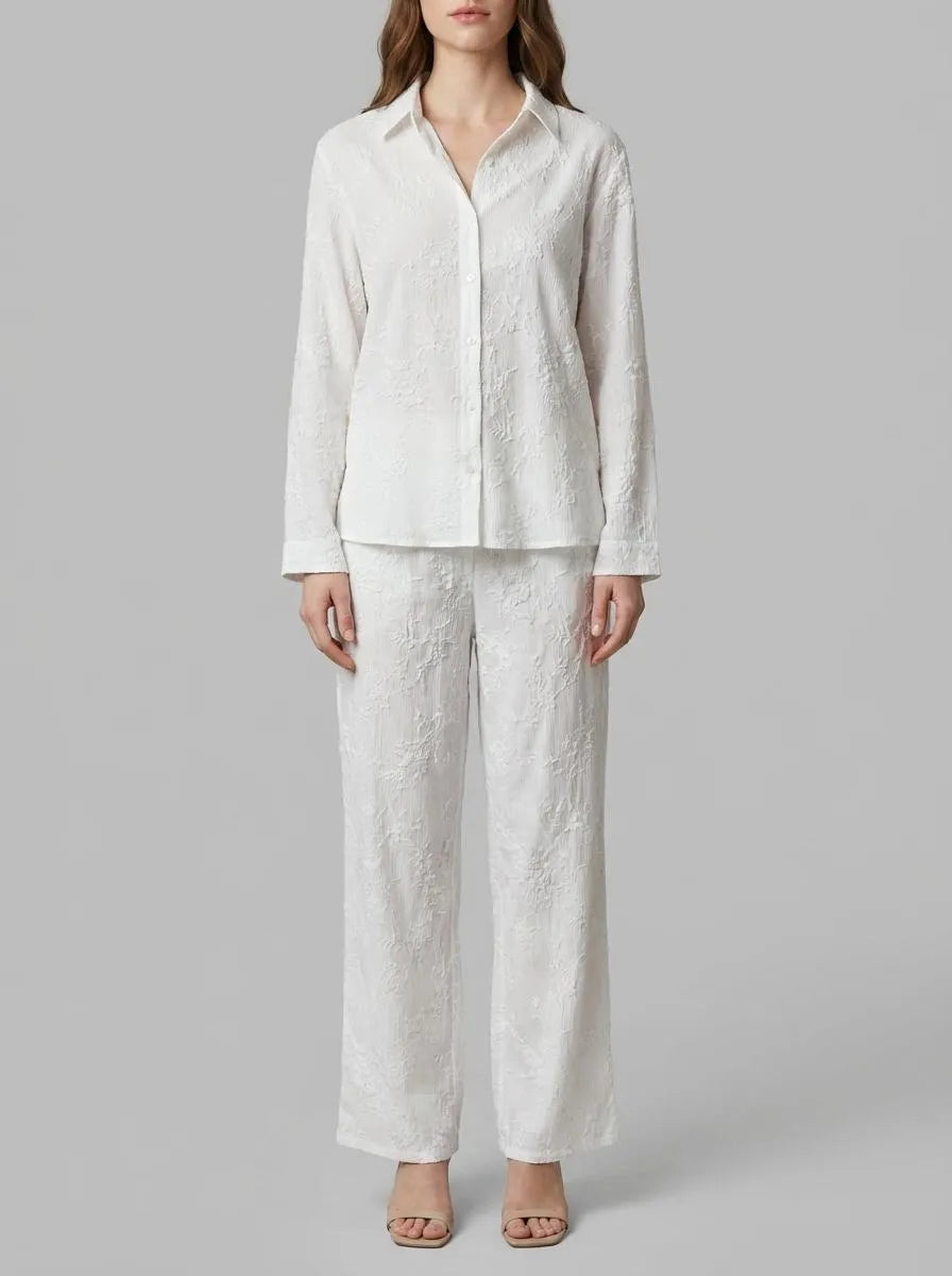 Women Secret_Ivory_Long Satin Jacquard Shirt Pyjamas in White_2543699_96_00