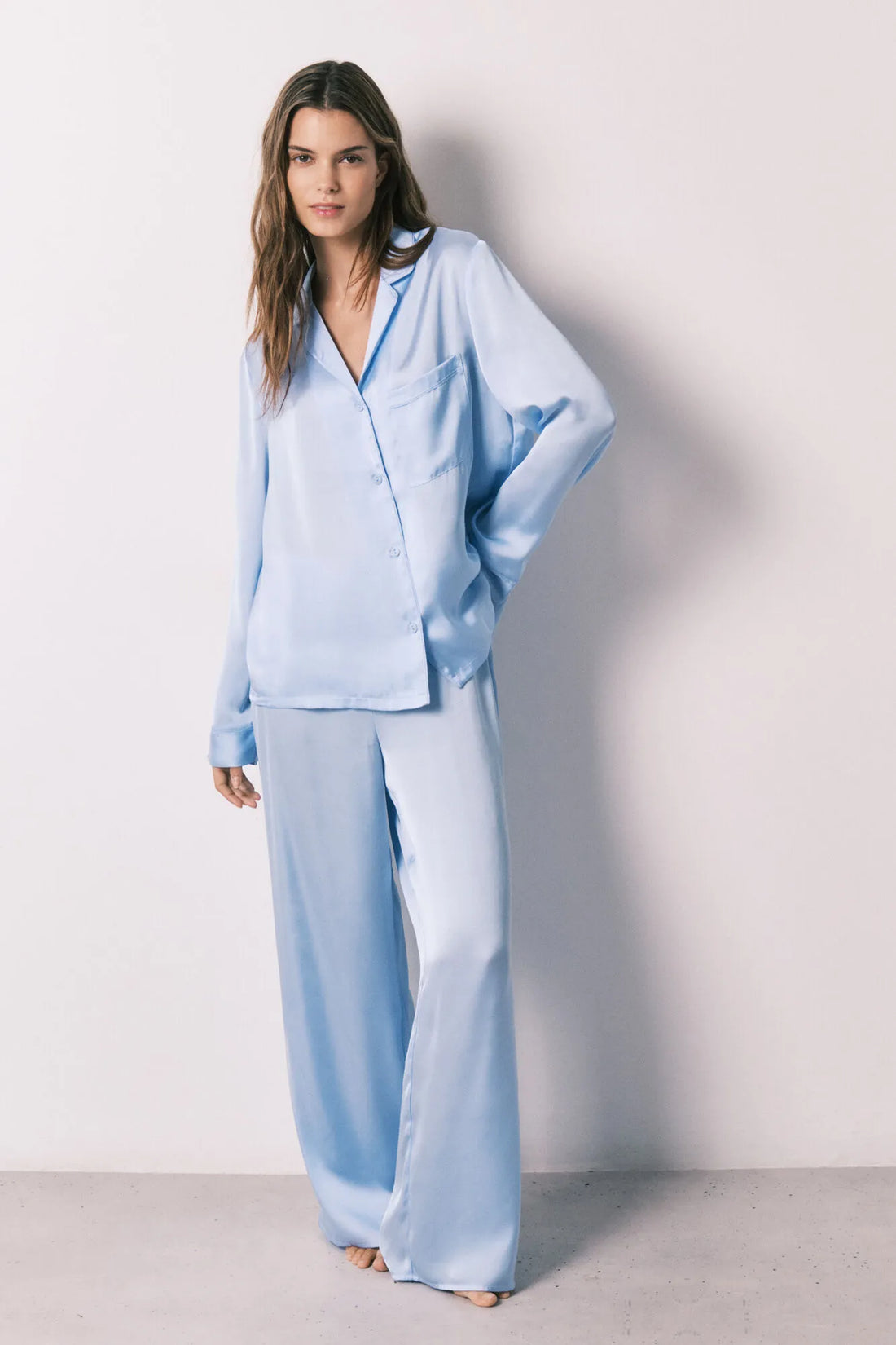 Women Secret Light Blue Women Blue Satin Classic Long Pyjamas SKU: 2543703_16 Image 01