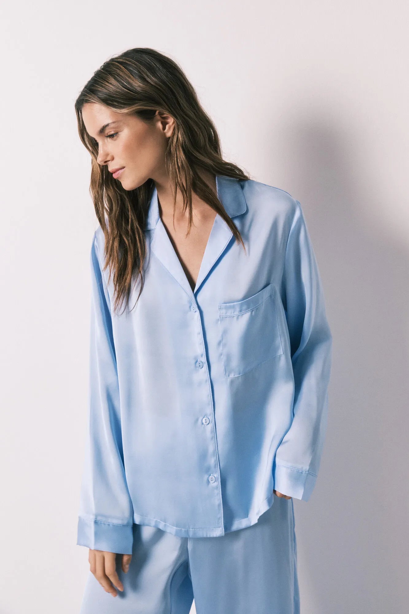 Women Secret Light Blue Women Blue Satin Classic Long Pyjamas SKU: 2543703_16 Image 03