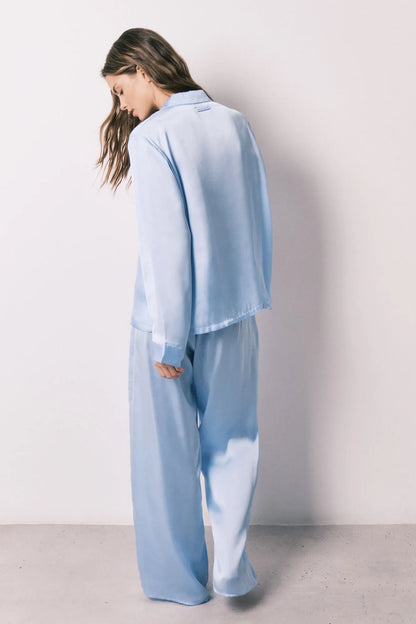 Women Secret Light Blue Women Blue Satin Classic Long Pyjamas SKU: 2543703_16 Image 05