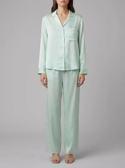 Women Secret Green Women Green Satin Classic Long Pyjamas SKU: 2543704_22 Image 00