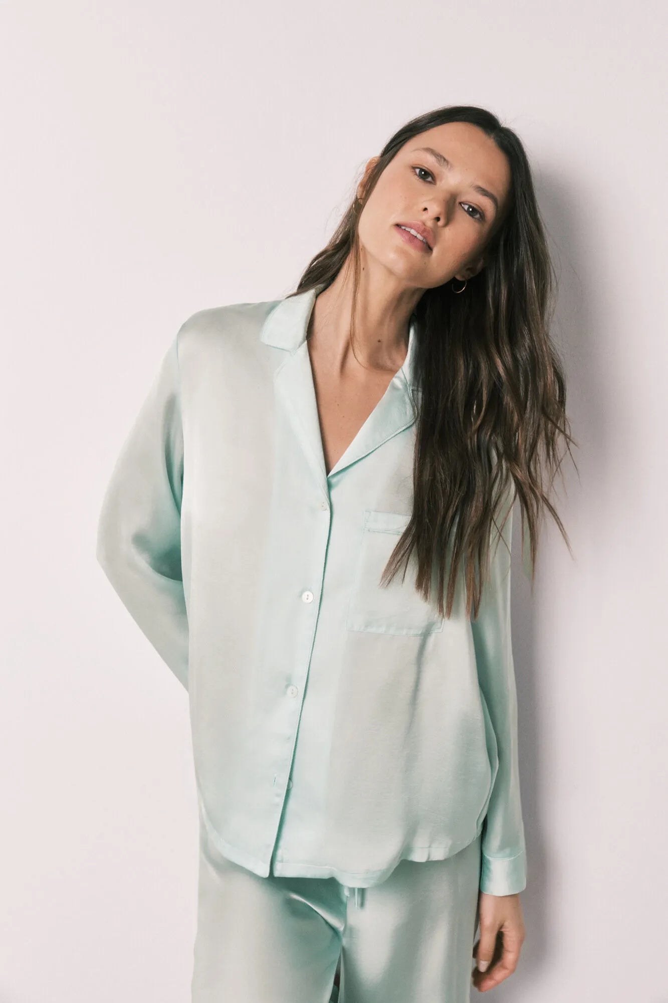 Women Secret Green Women Green Satin Classic Long Pyjamas SKU: 2543704_22 Image 03