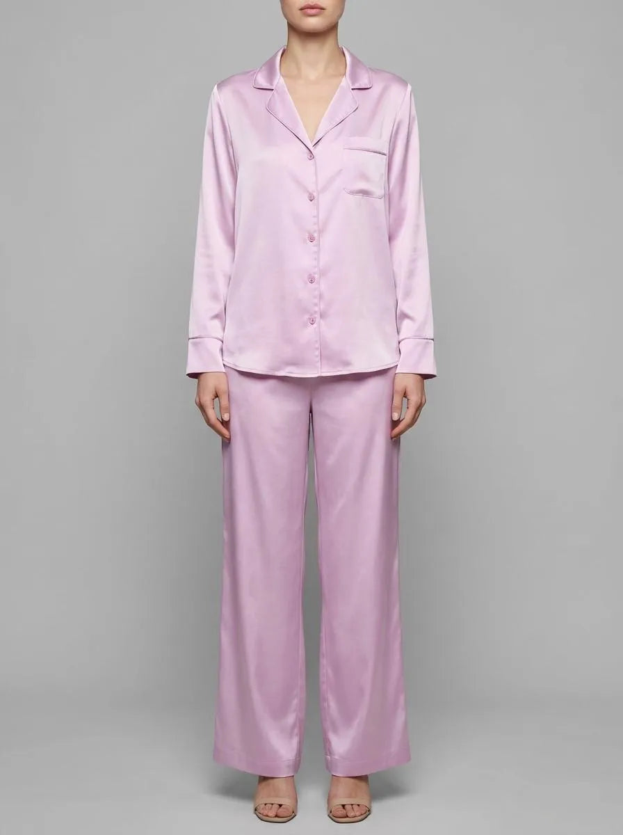 Women Secret Purple/Lilac Women Lilac Satin Long Classic Pyjamas SKU: 2543705_76 Image 00
