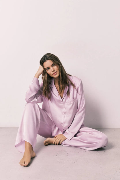 Women Secret Purple/Lilac Women Lilac Satin Long Classic Pyjamas SKU: 2543705_76 Image 01