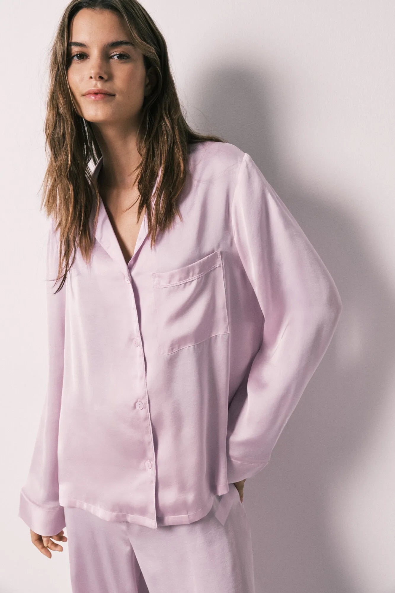 Women Secret Purple/Lilac Women Lilac Satin Long Classic Pyjamas SKU: 2543705_76 Image 03