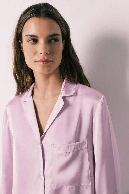 Women Secret Purple/Lilac Women Lilac Satin Long Classic Pyjamas SKU: 2543705_76 Image 04