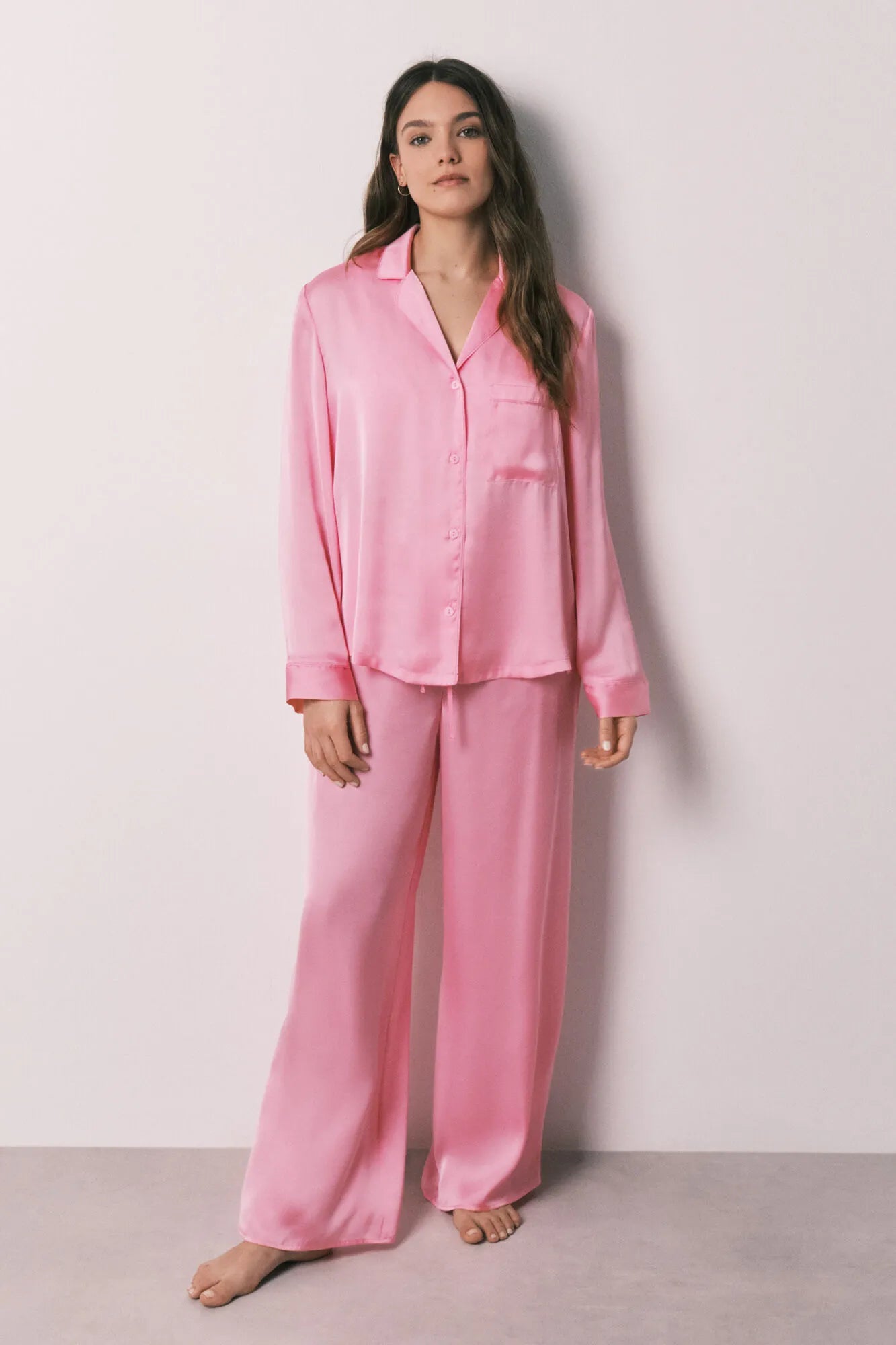 Women Secret Pink Women Pink Satin Classic Long Pyjamas SKU: 2543706_71 Image 03