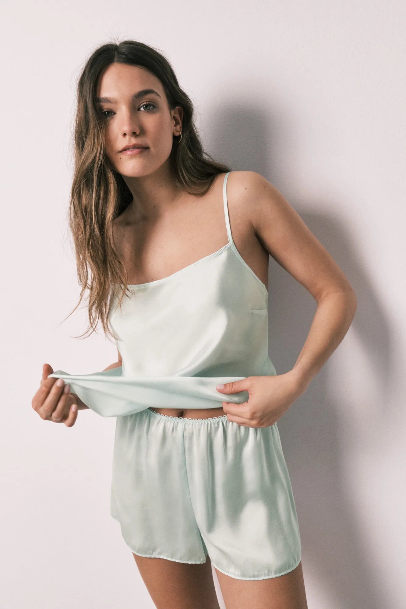 Women Secret Green Women Green Satin Short Pyjamas SKU: 2543708_22 Image 01