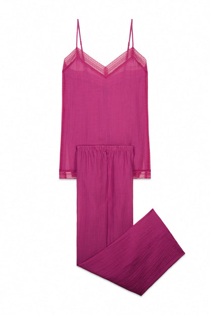 Women Secret Pink Women Satin-Finish Lace Strap Long Pyjamas SKU: 2543716_73 Image 07
