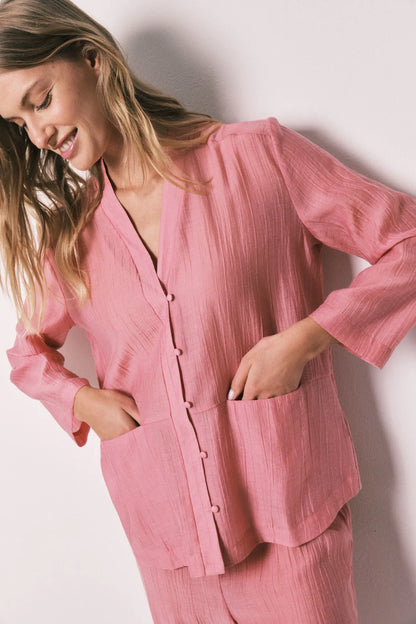 Women Secret Pink Women Pink Satin-Finish Long Pyjamas SKU: 2543717_73 Image 01