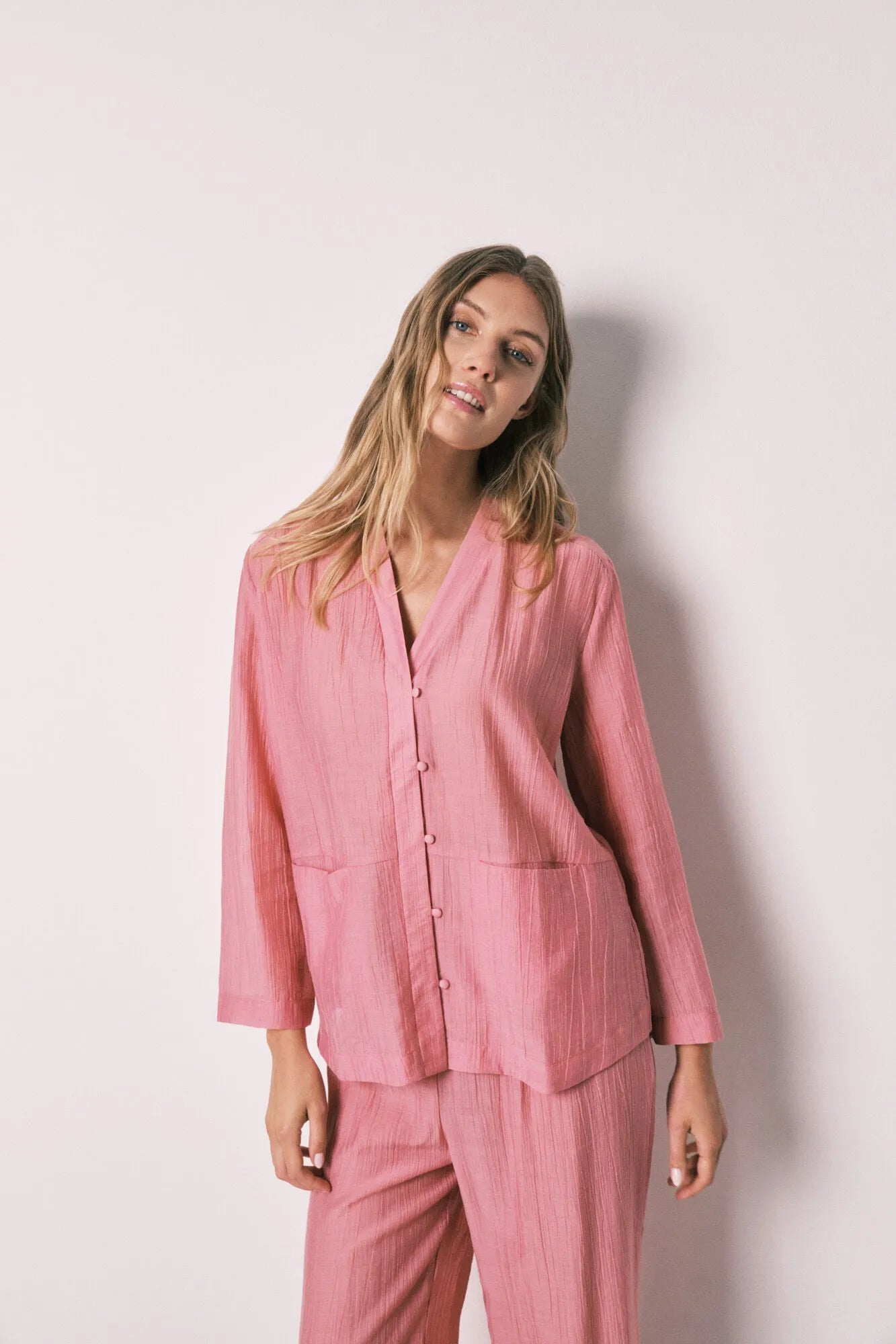 Women Secret Pink Women Pink Satin-Finish Long Pyjamas SKU: 2543717_73 Image 03
