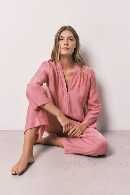 Women Secret Pink Women Pink Satin-Finish Long Pyjamas SKU: 2543717_73 Image 07