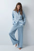 Women Secret Dark Blue Women Blue Satin-Finish Classic Pyjamas SKU: 2544852_11 Image 01