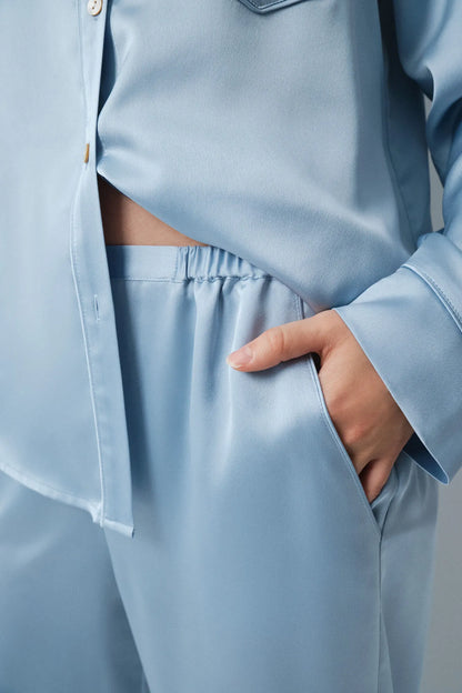 Women Secret Dark Blue Women Blue Satin-Finish Classic Pyjamas SKU: 2544852_11 Image 02