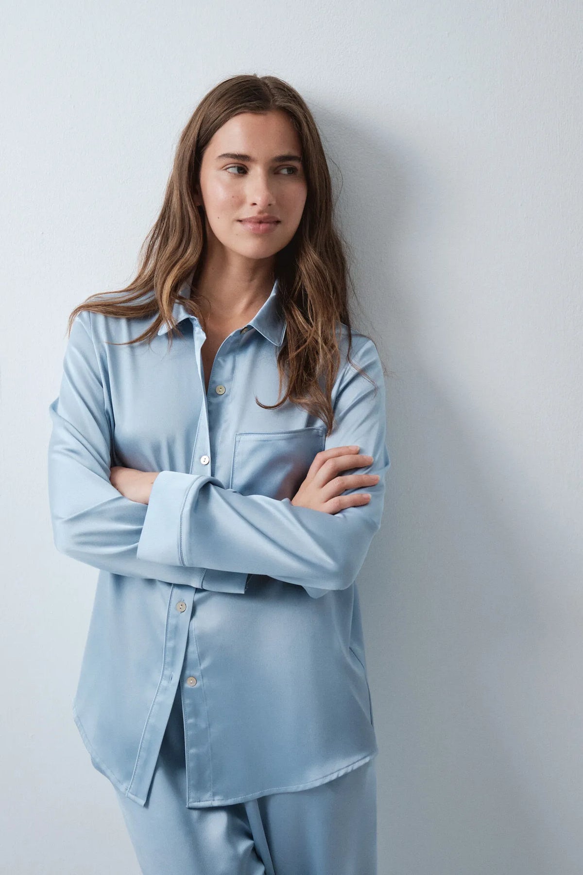 Women Secret Dark Blue Women Blue Satin-Finish Classic Pyjamas SKU: 2544852_11 Image 03